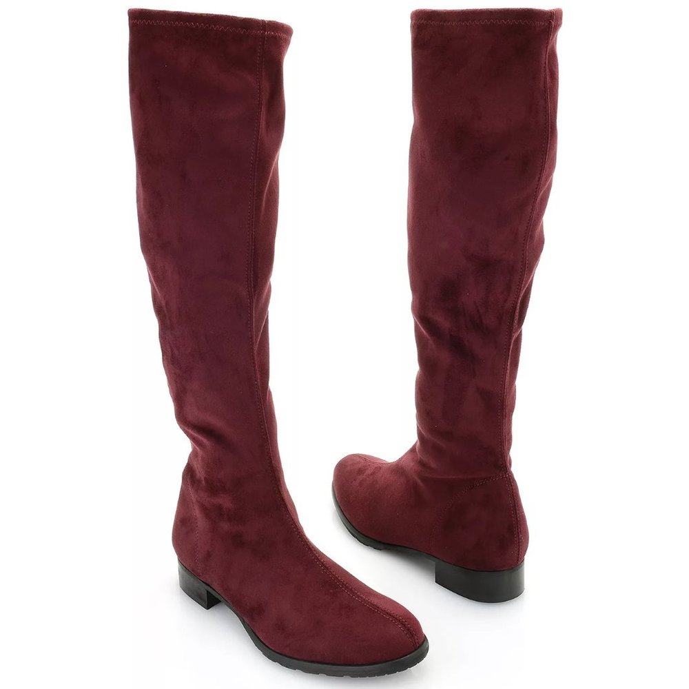 Rapisardi by Ron White JANA Stretch Faux Suede Knee High Boot Burgundy 9.5 …